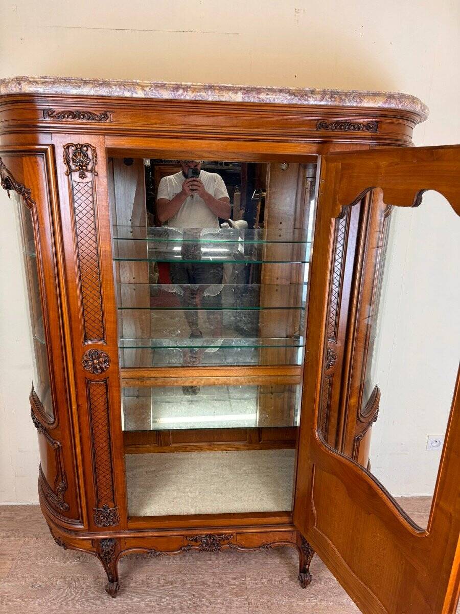 Louis XV Provençal style bookcase in half-moon shape in cherry wood circa 1930