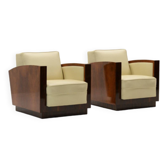 Set of 2 Art Deco club chairs, 1930s France.