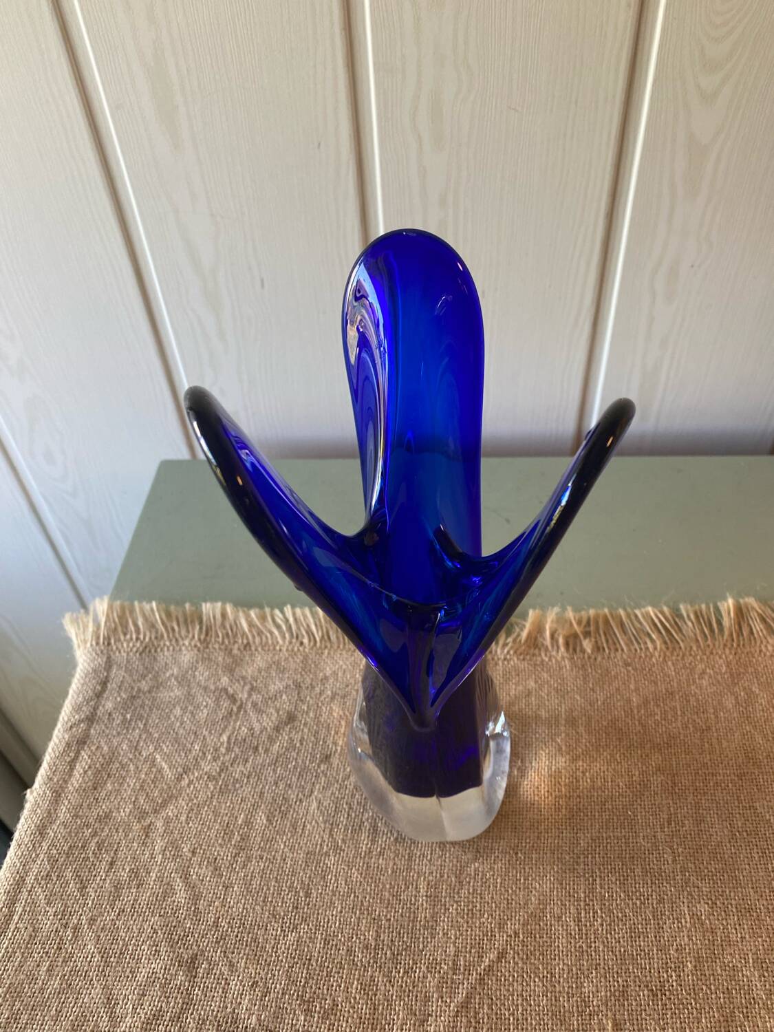 Murano style cobalt blue blown glass vase