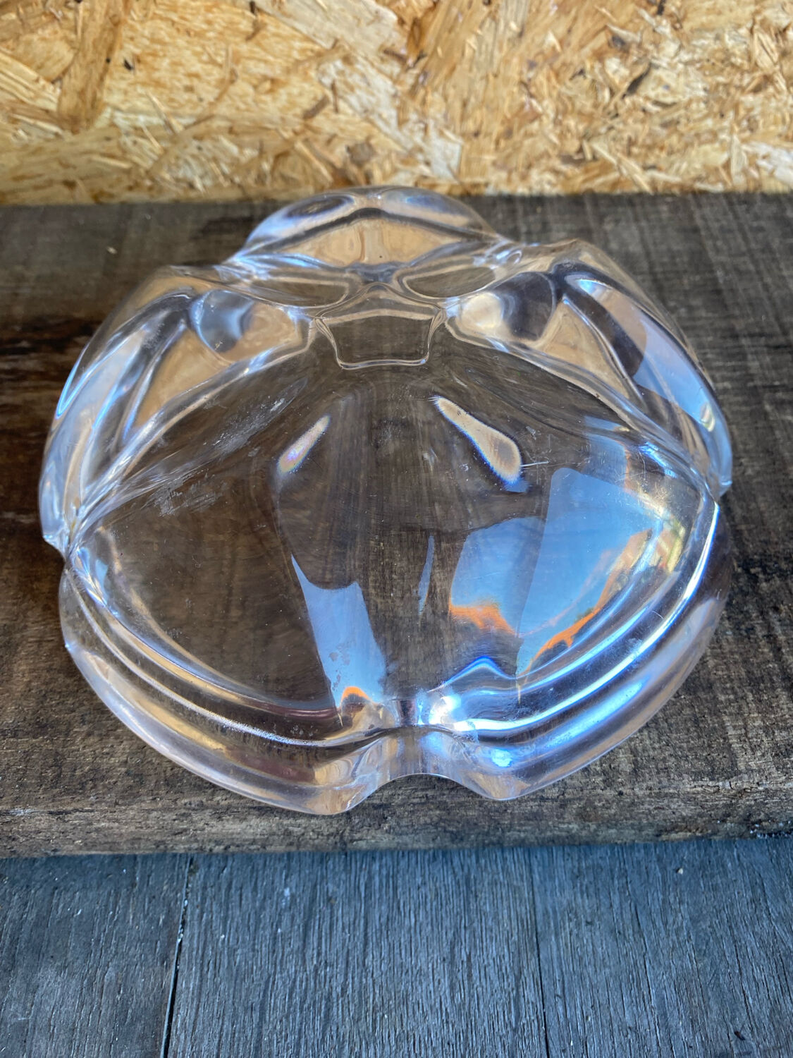 Vintage daum crystal petal shaped ashtray pocket video #d9