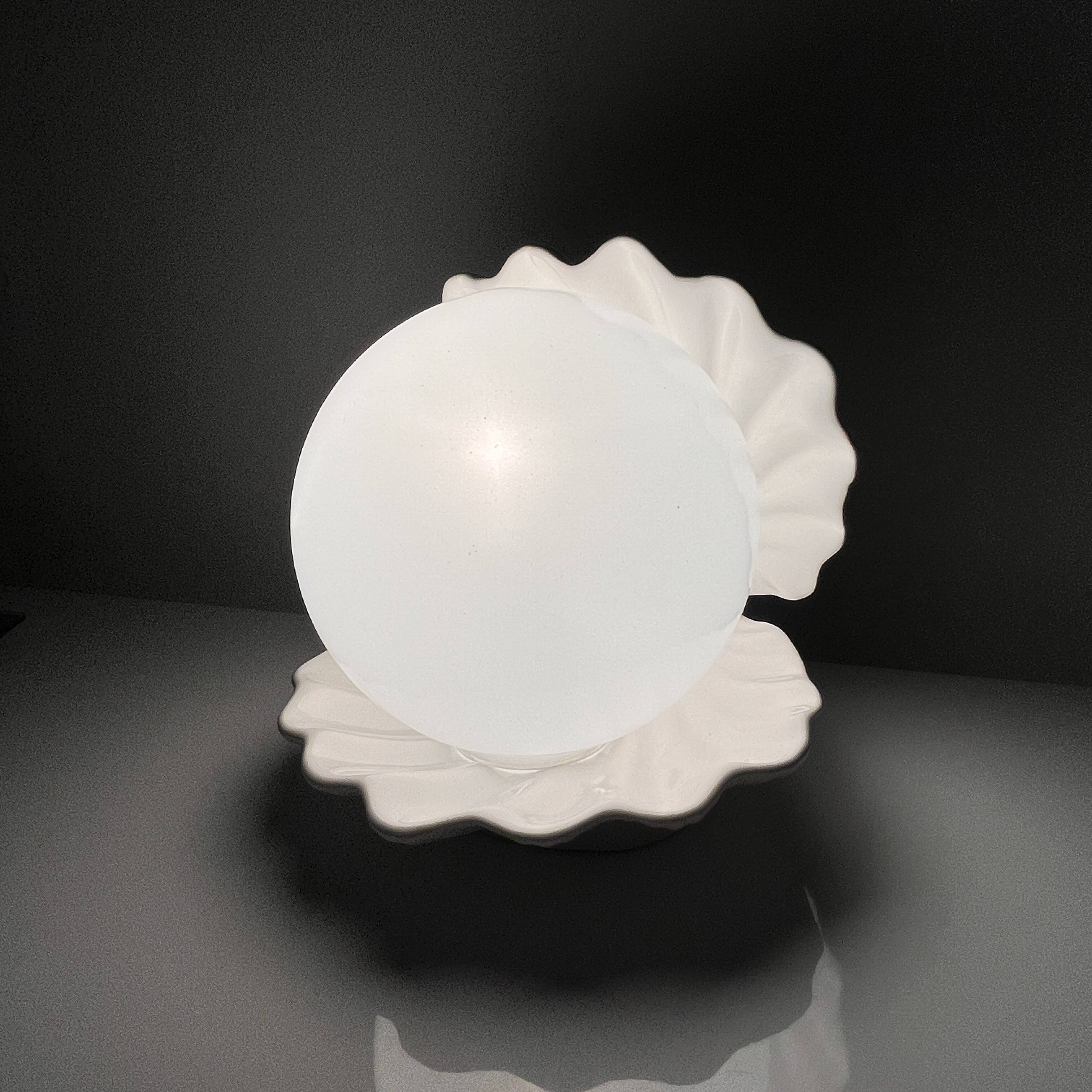 Ceramic lamp shell open white enamel vintage pearl night light