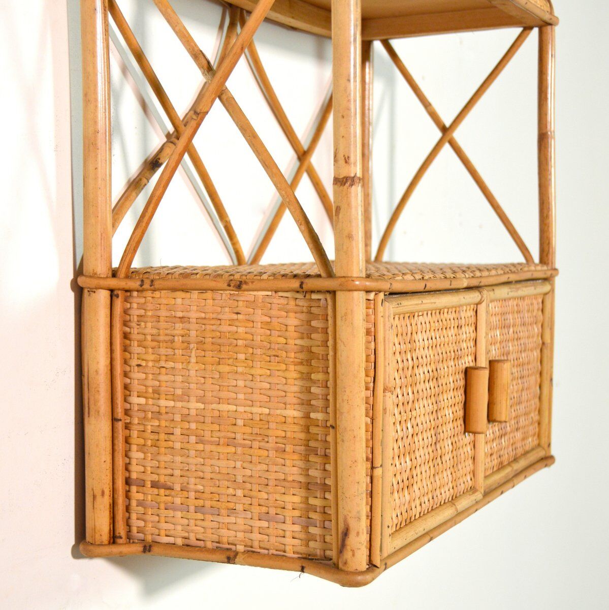 Bamboo shelf and vintage rattan 1960s