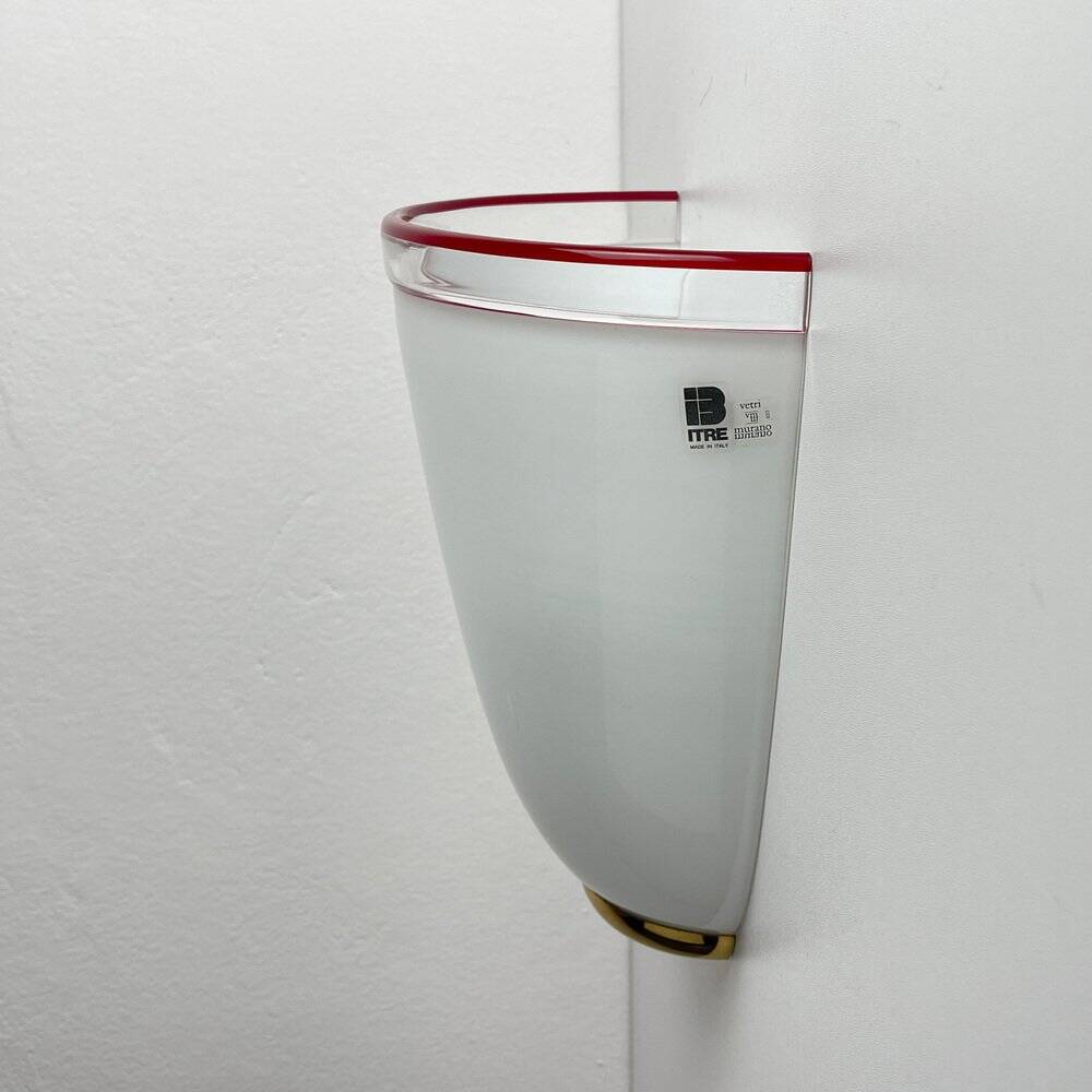 White and Red Murano Wall Light by Itre, Italy, 1980s