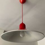 Space Age red metal saucer pendant light from the 70s-80s