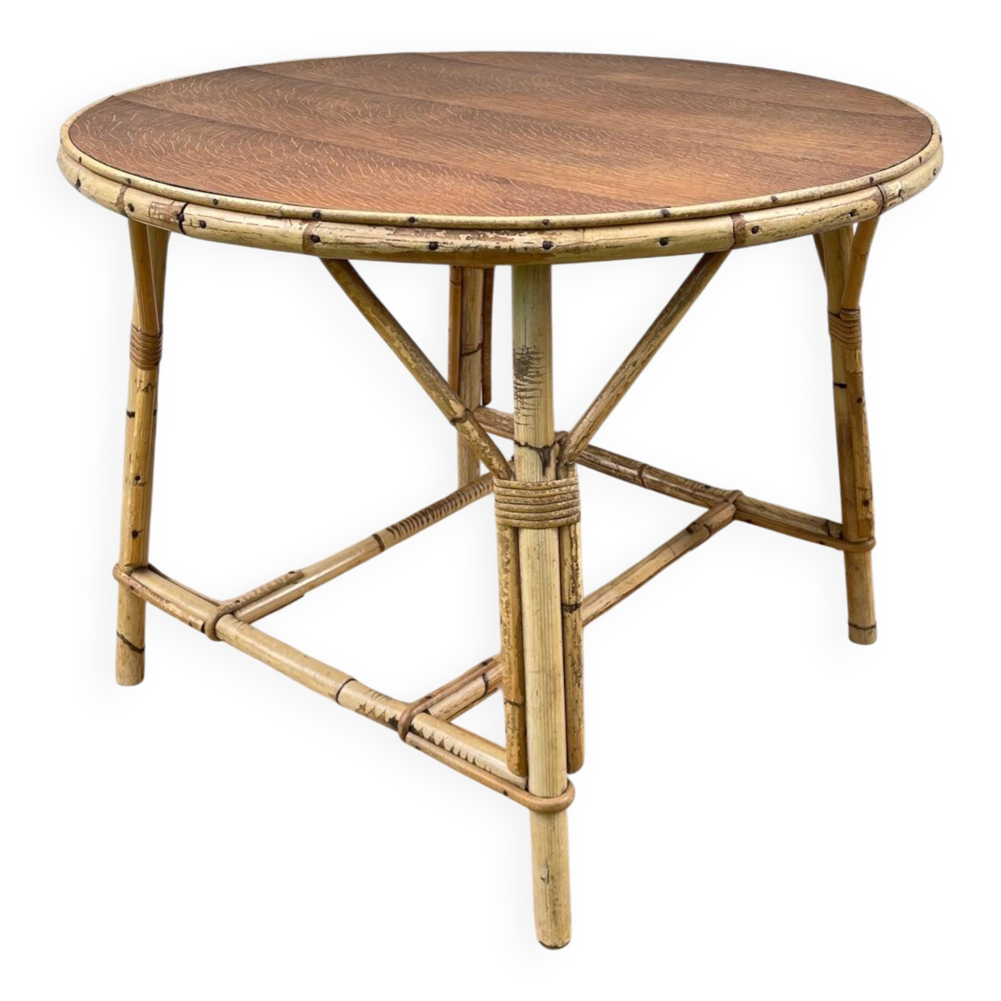 Vintage low table in oak and rattan