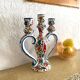 Three-branch candle holder in antique hand-painted ceramic