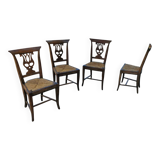 4 x elm dining chair with a carved back frame in a rosette / France / 1890-1900