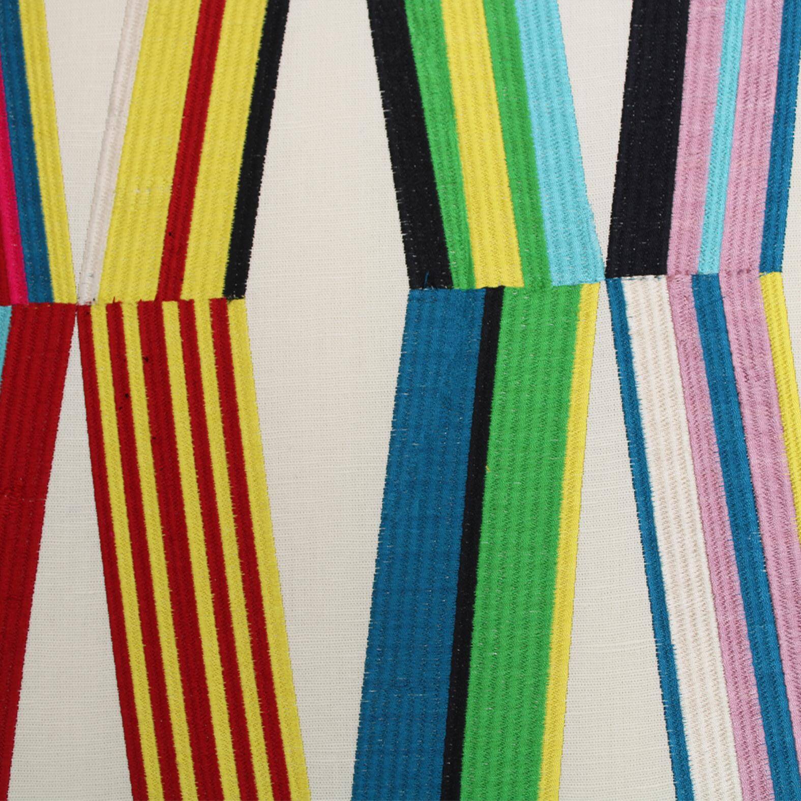 Mid Century Modern Rectangular Footstool with Geometric Multicoloured Fabric