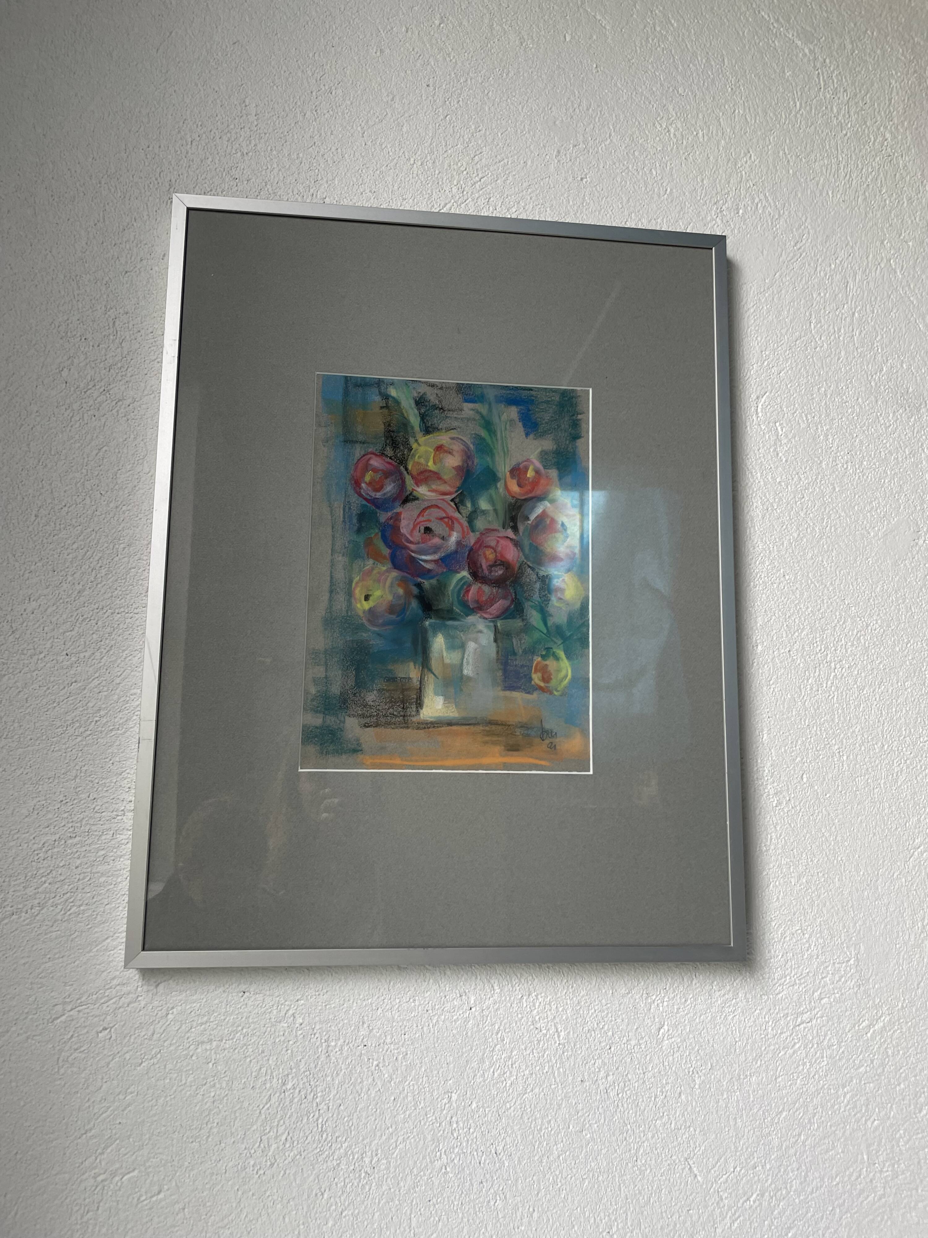 Oil chalk drawing flowers