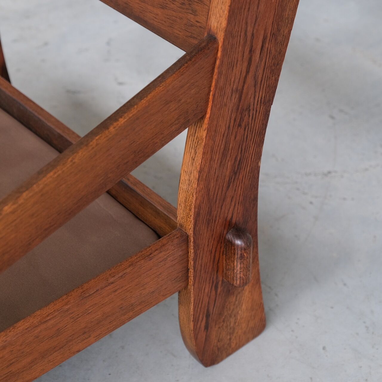 Pair of Oak Brutalist Leather Mid-Century Armchairs