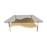 Rattan and glass coffee table circa 1970