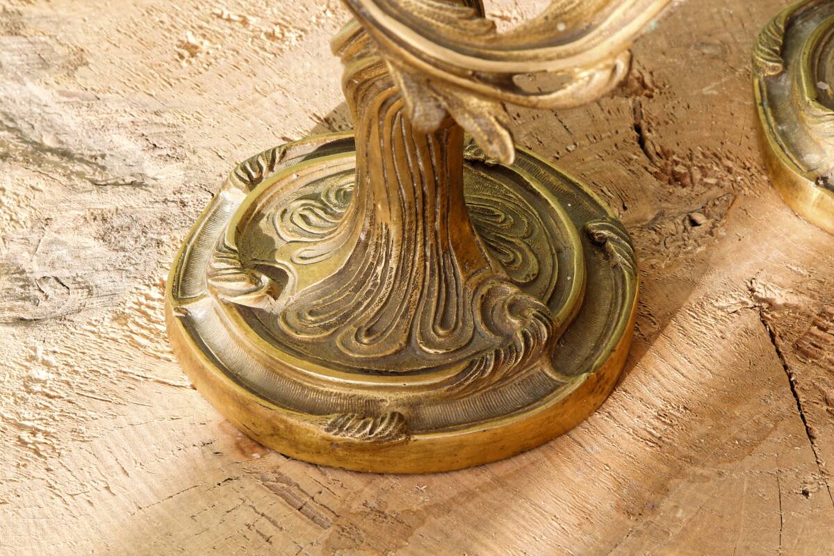 Pair of bronze candlesticks, rococo, 2 lights