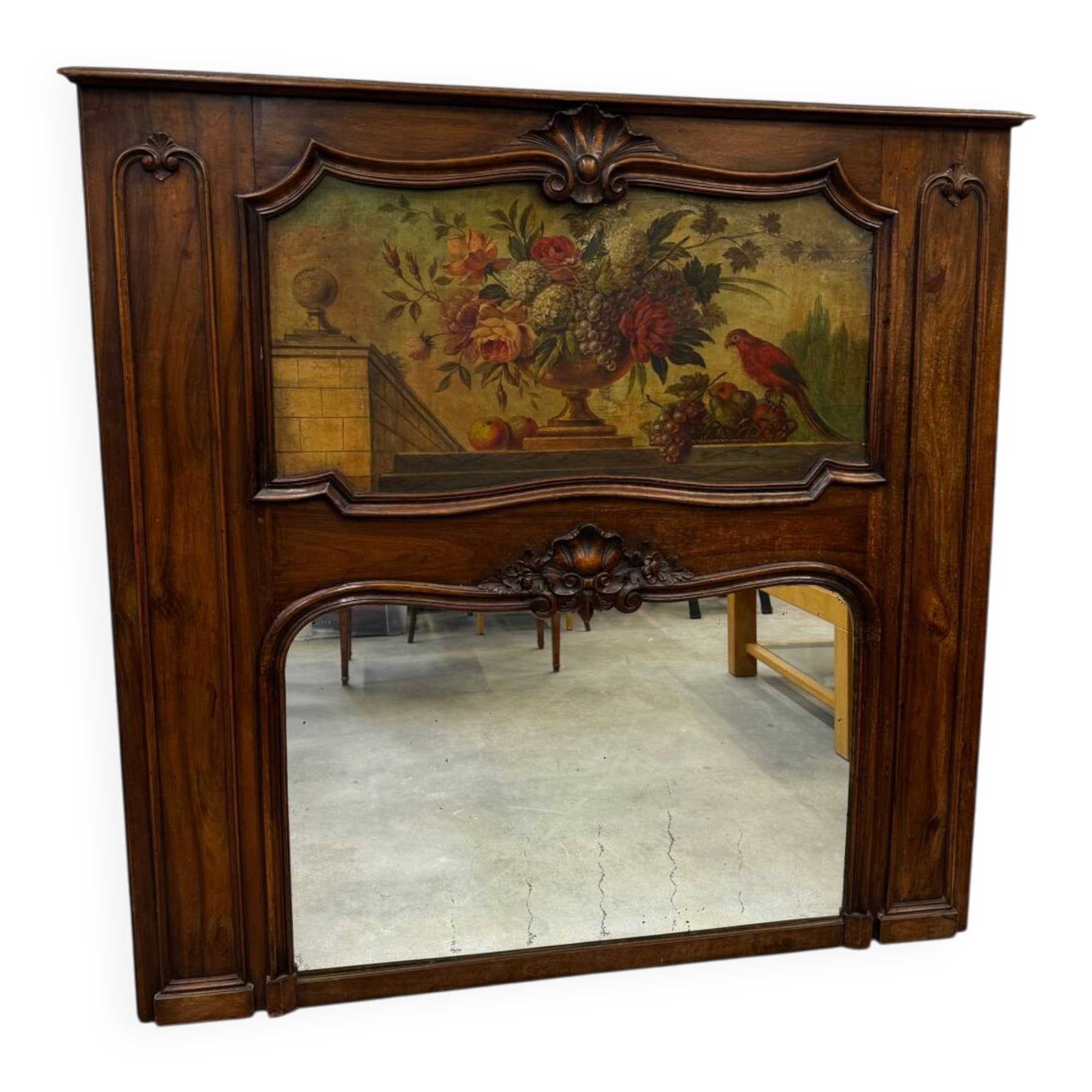 Antique grand trumeau fireplace mirror