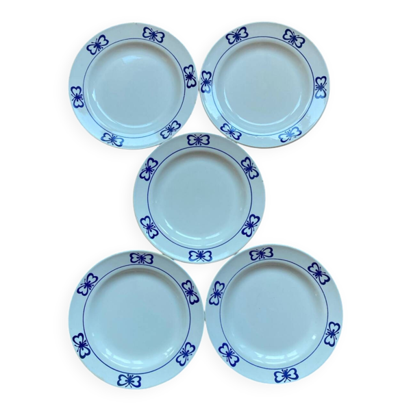 Assiettes plates décor papillon bleu