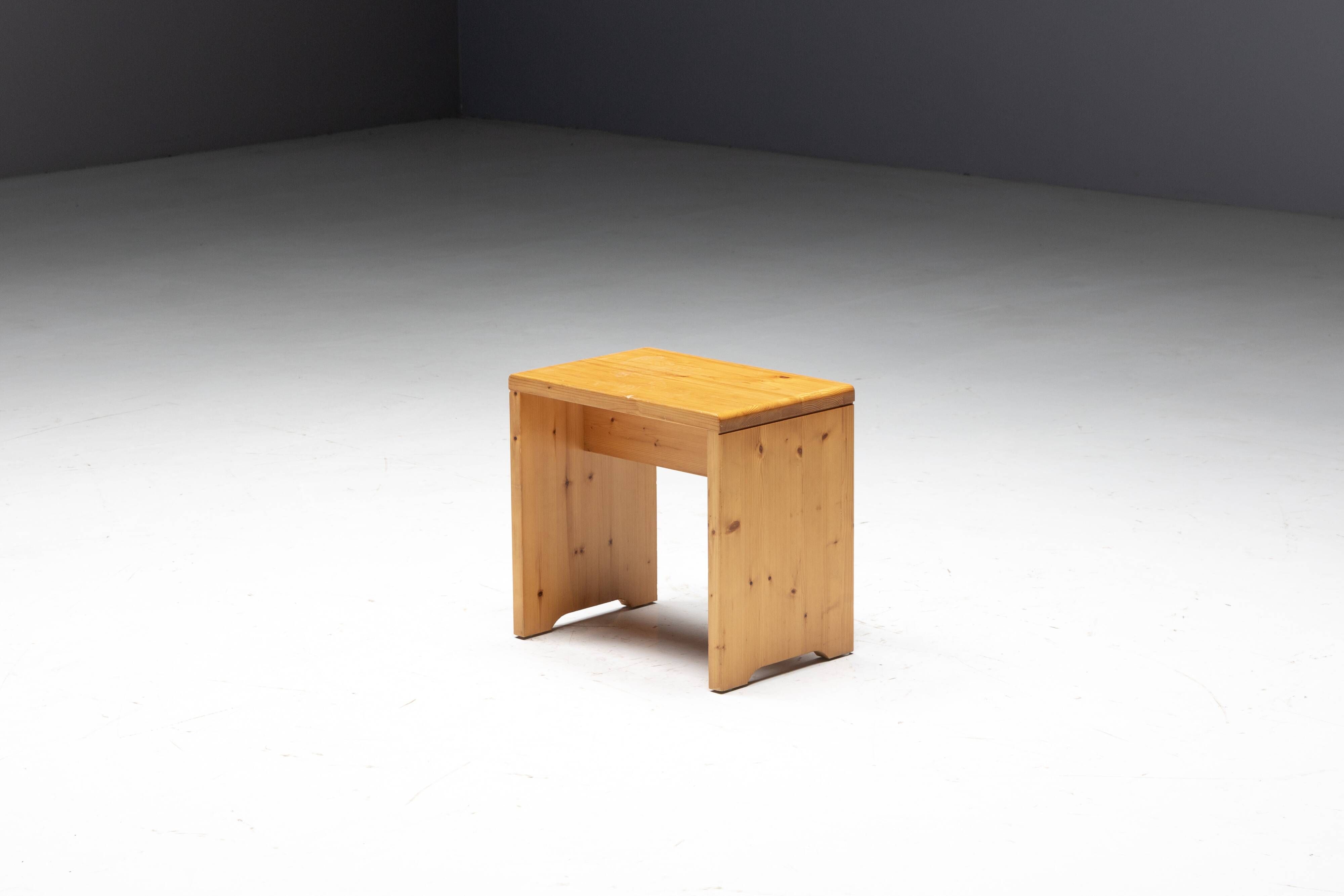Pine Stool selected by Charlotte Perriand for Méribel, France, 1960s