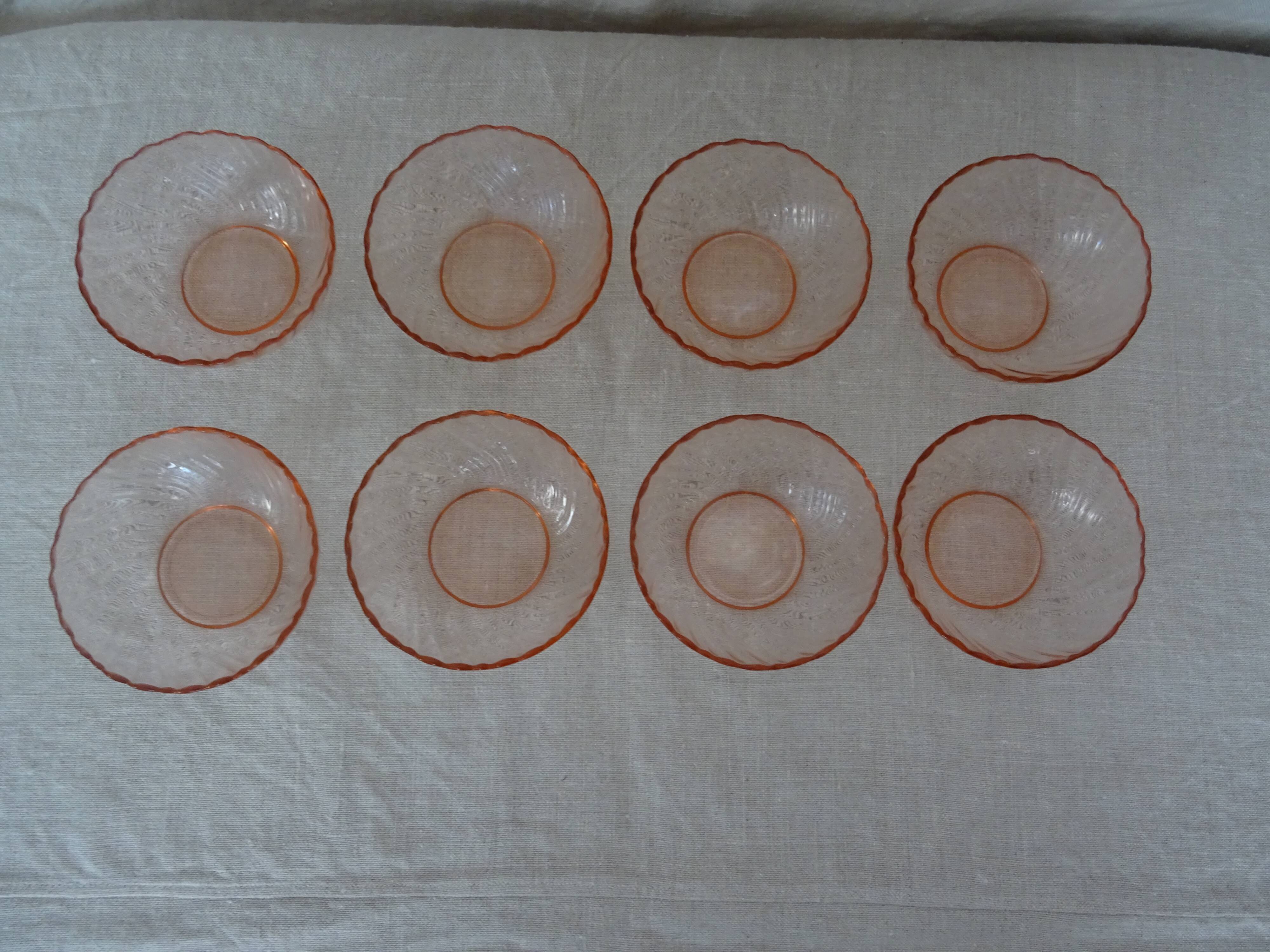 8 rosaline cups arcoroc twisted pink glass