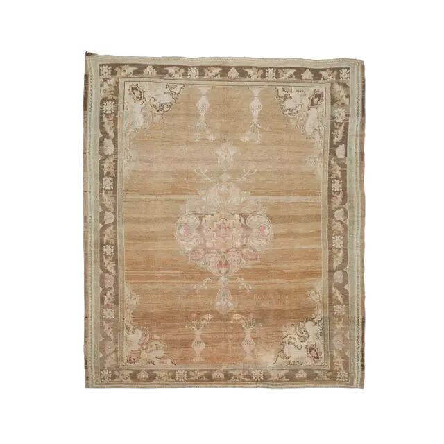 Vintage Turkish Hand-Knotted Wool Cotton Brown Area Rug 69x71