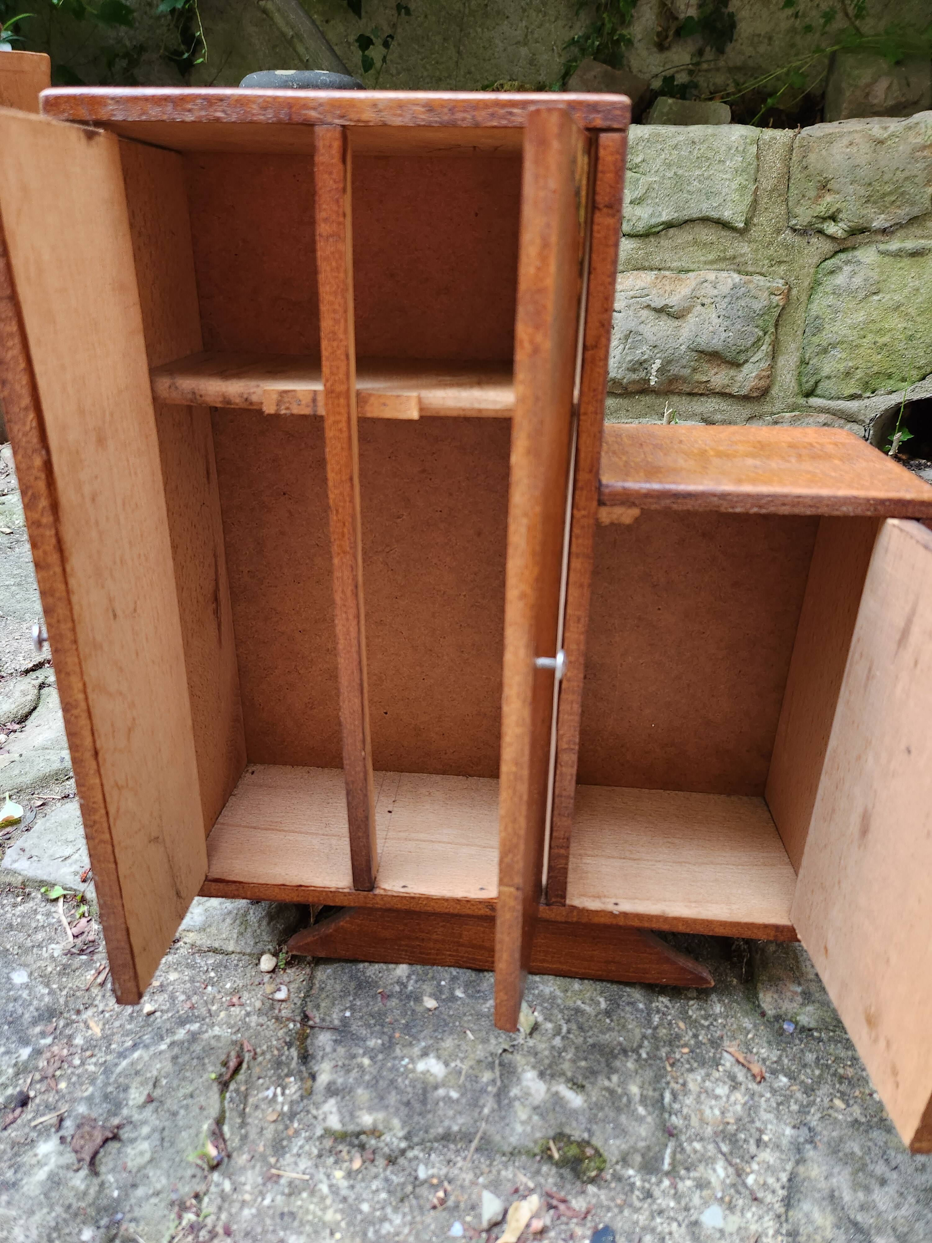 Vintage wooden doll wardrobe Art Deco