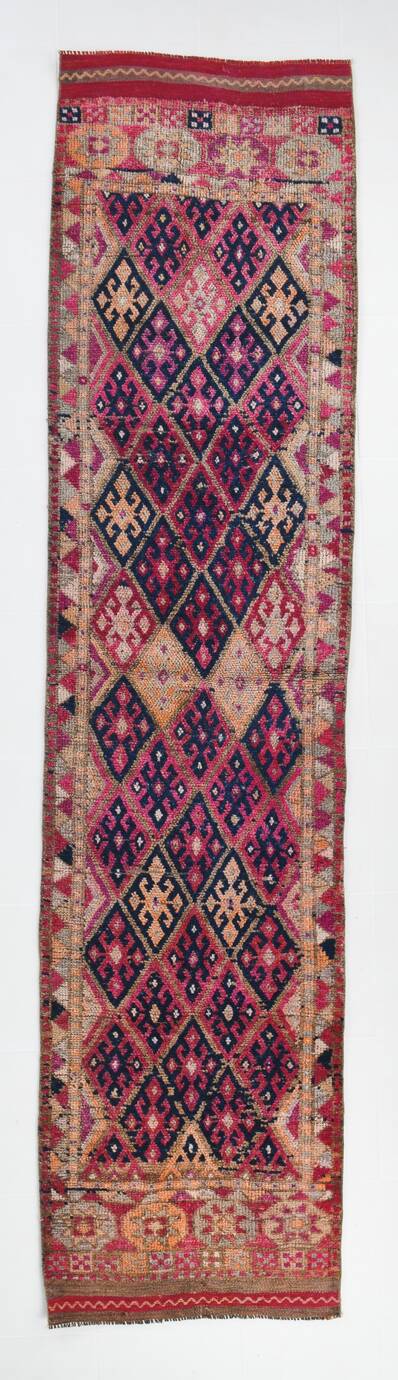 3x12 Red & Navy Blue Oushak Runner Rug, 83x352Cm