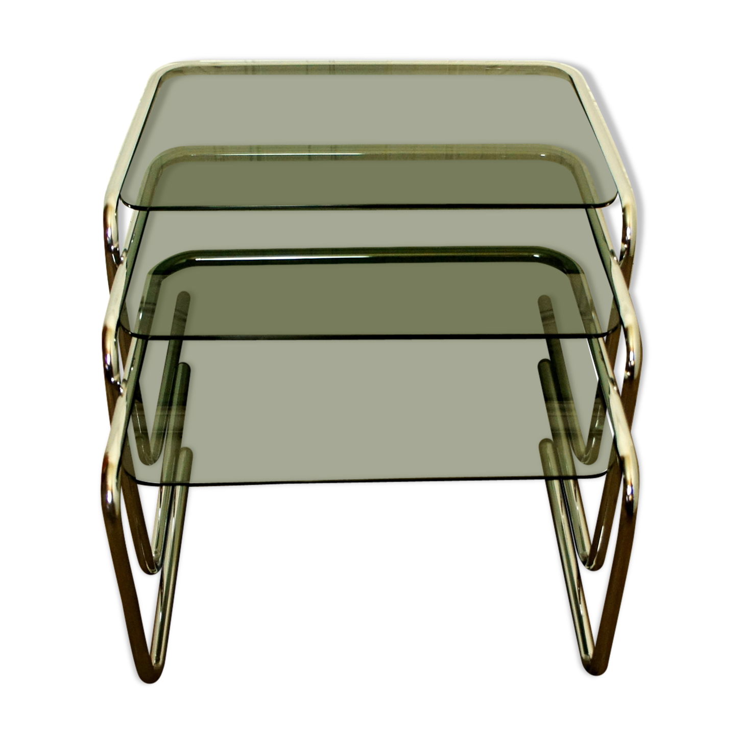 Tables in chrome metal and smoked glass 1970