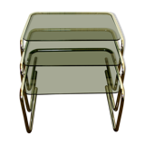 Tables in chrome metal and smoked glass 1970