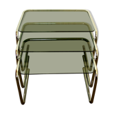 Tables in chrome metal and smoked glass 1970