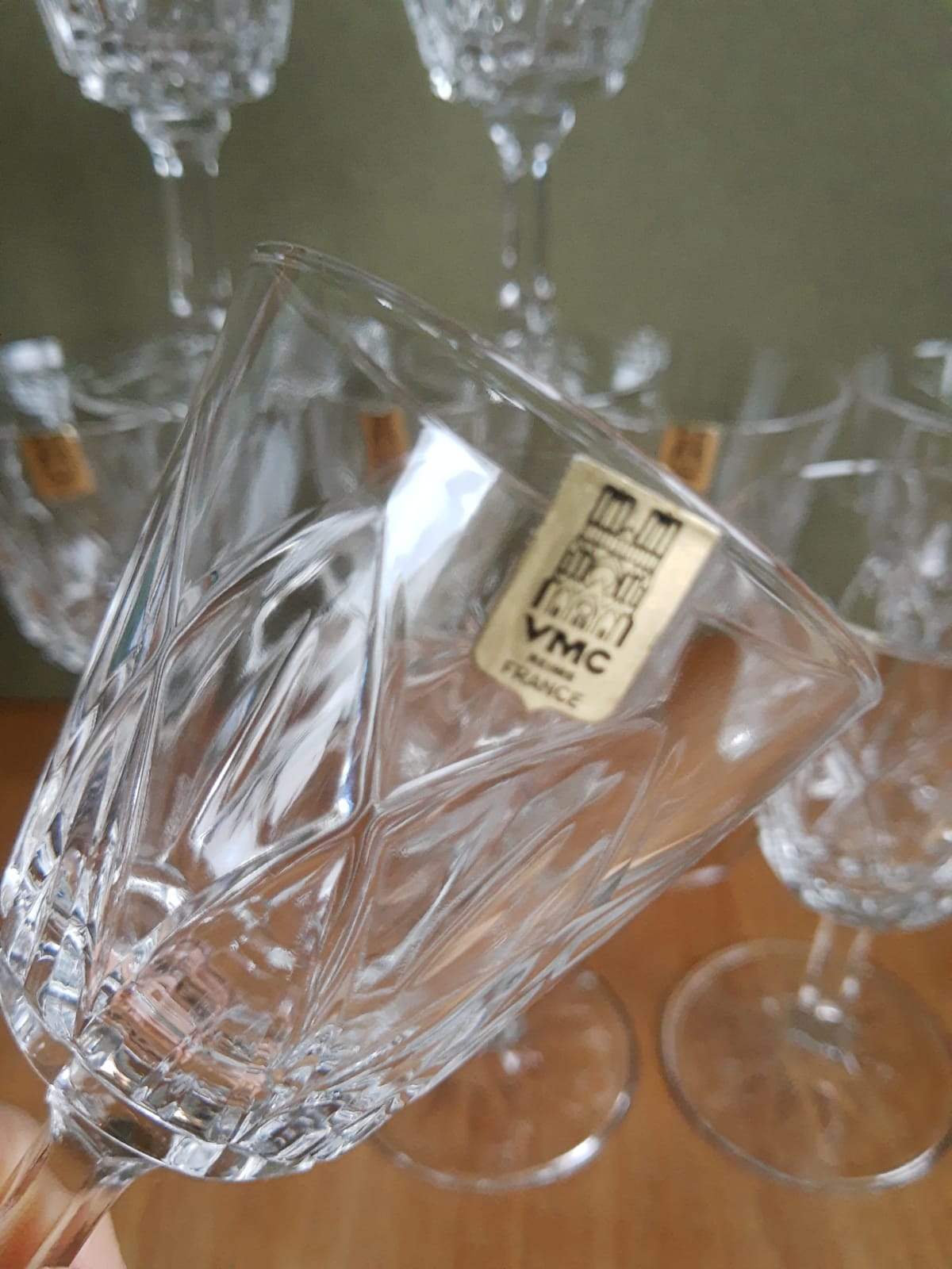 Set of 9 small glasses on foot Vmc Reims France vintage