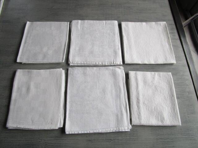 6 grandes serviettes de table anciennes damassées - dépareillées
