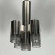 Sciolari geometric chrome and plexiglass 5 lights chandelier. Italy 1970s