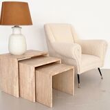Nesting coffee tables in travertine stone from the 1970