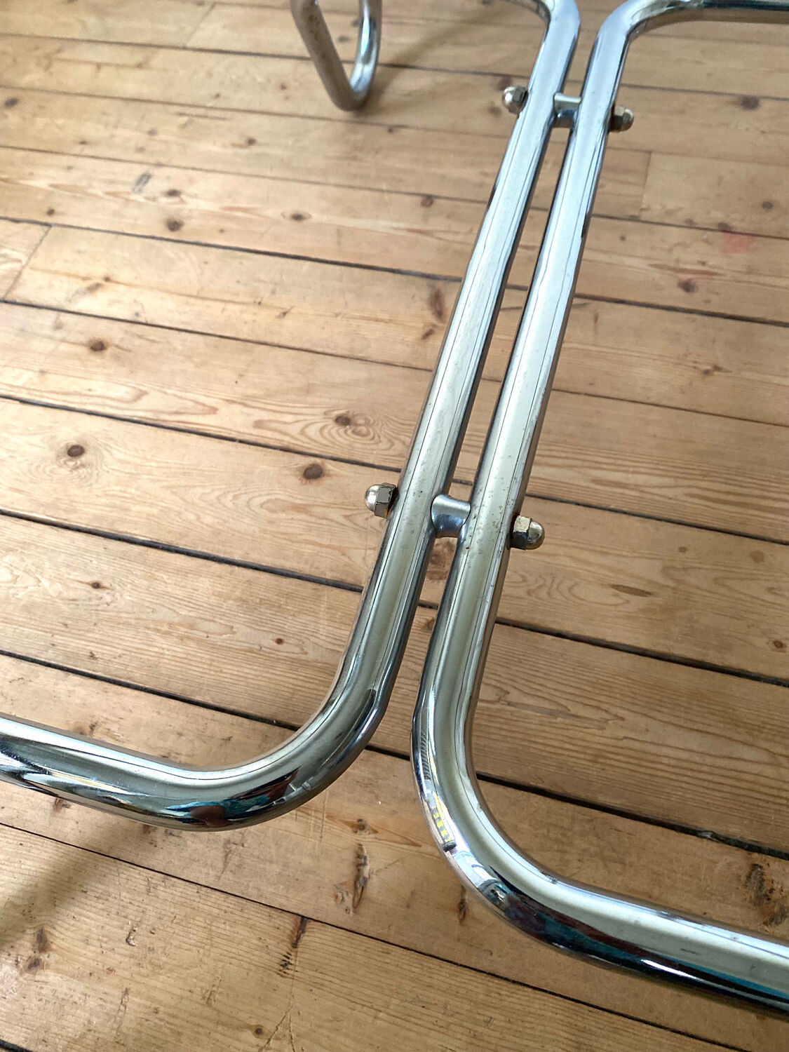 Tubular frame smoked glass coffee table 1970 vintage
