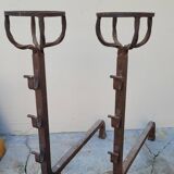 Paire de chenets landiers en fer forgé de cheminée ancien 19ème