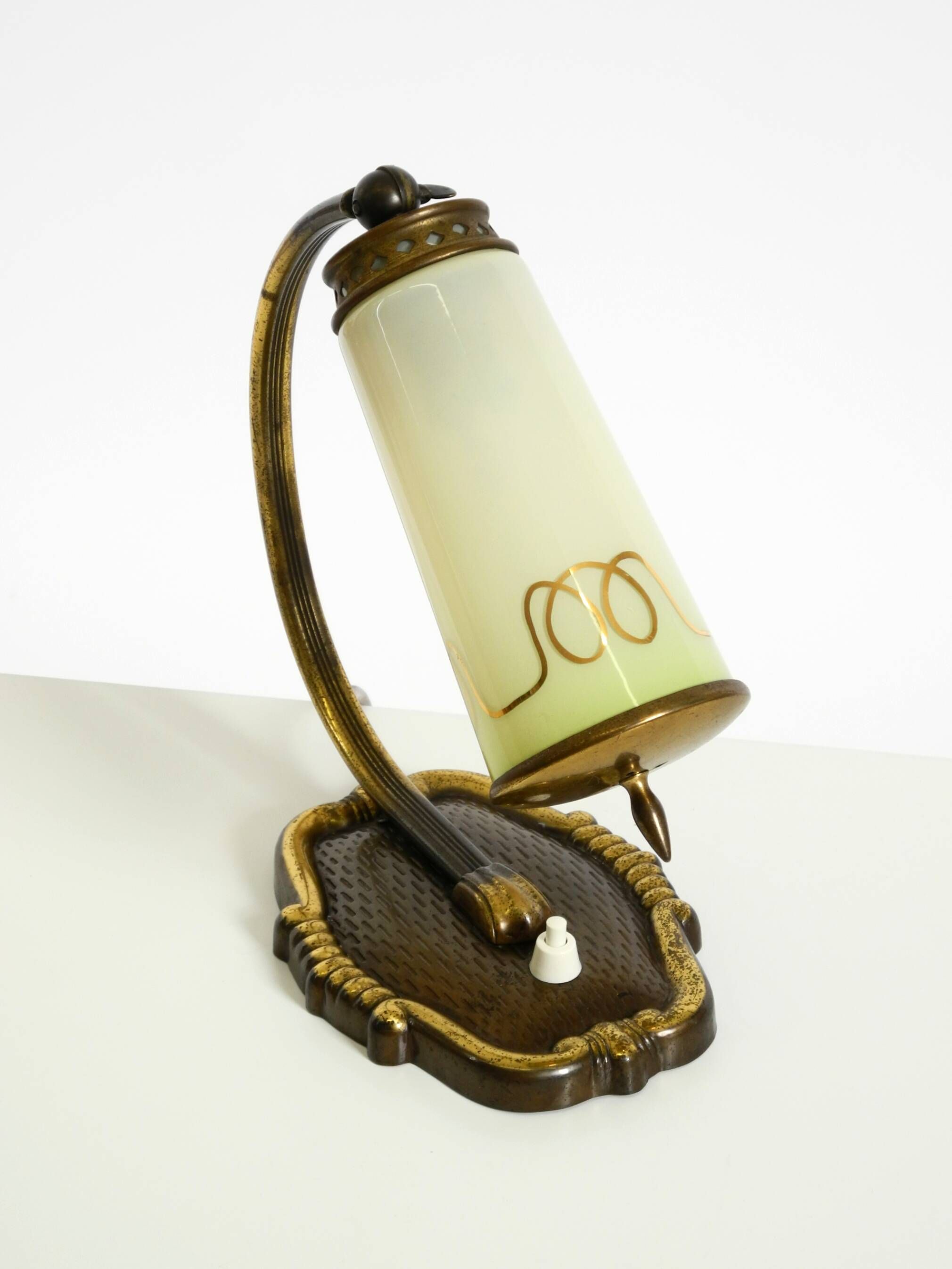 Beautiful, rare brass table lamp with glass shade | 1940s
