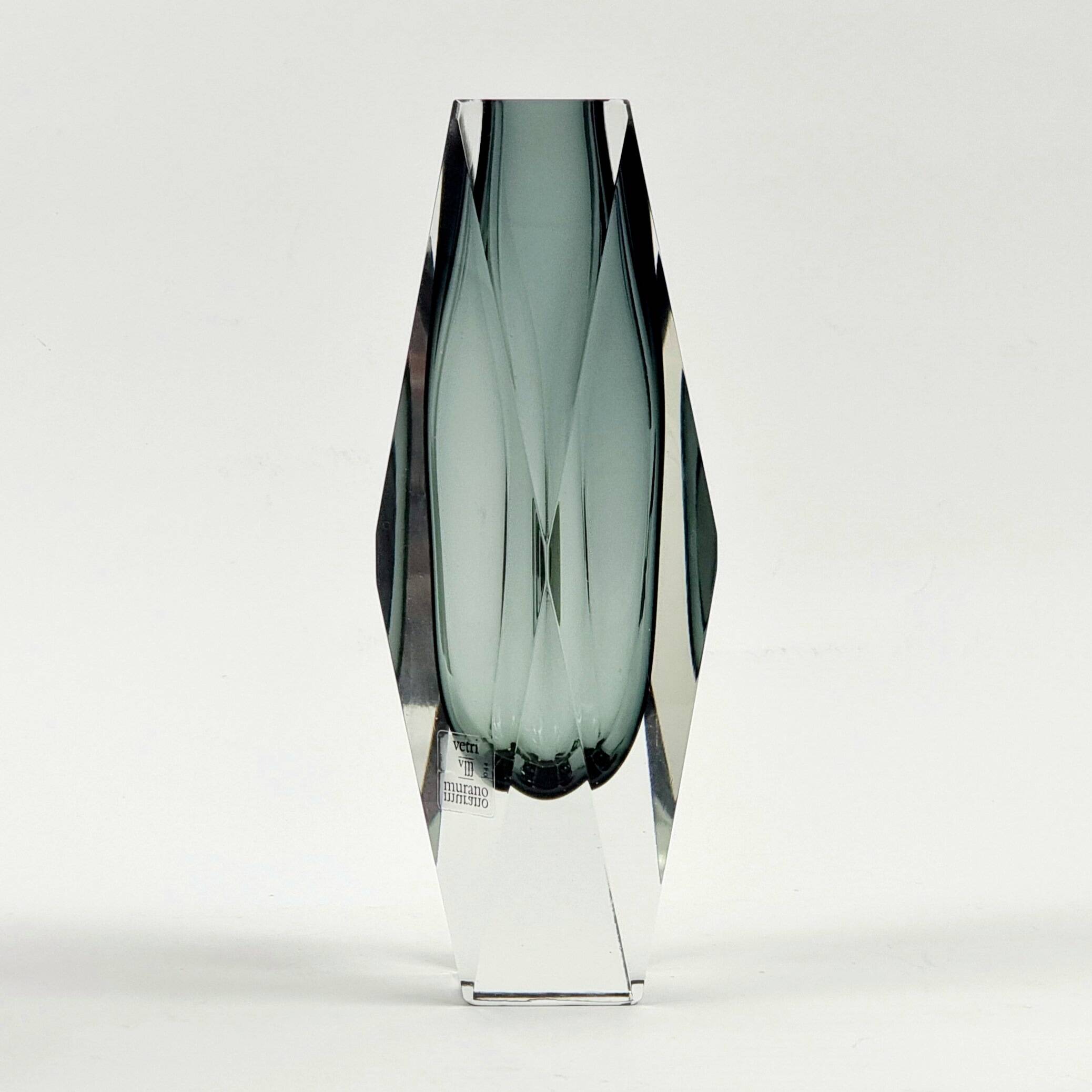Labelled Sommerso Murano Glass Vase by F. Poli for A. Mandruzzato, Italy