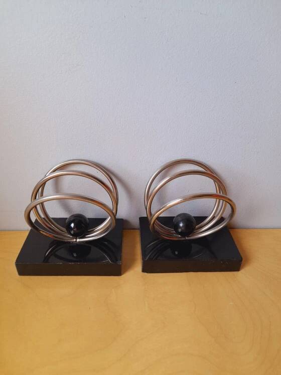 Marble and chrome metal bookends Art Deco