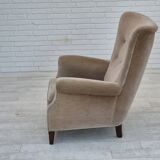 1970s, Danish highback armchair, original condition, furniture velour, bech wood.