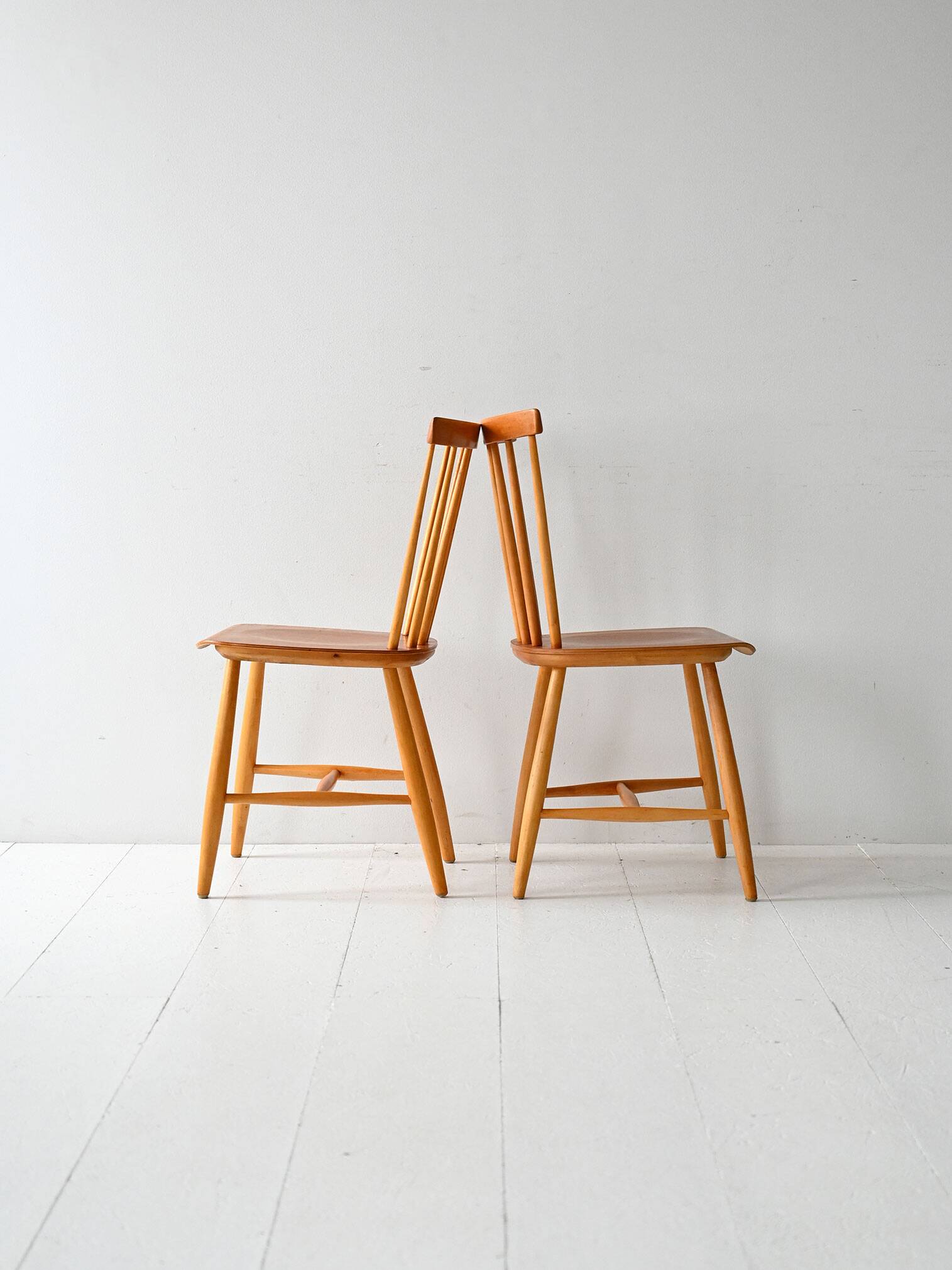Pair of Scandinavian 1950s/60s beech and teak chairs Pinstol type