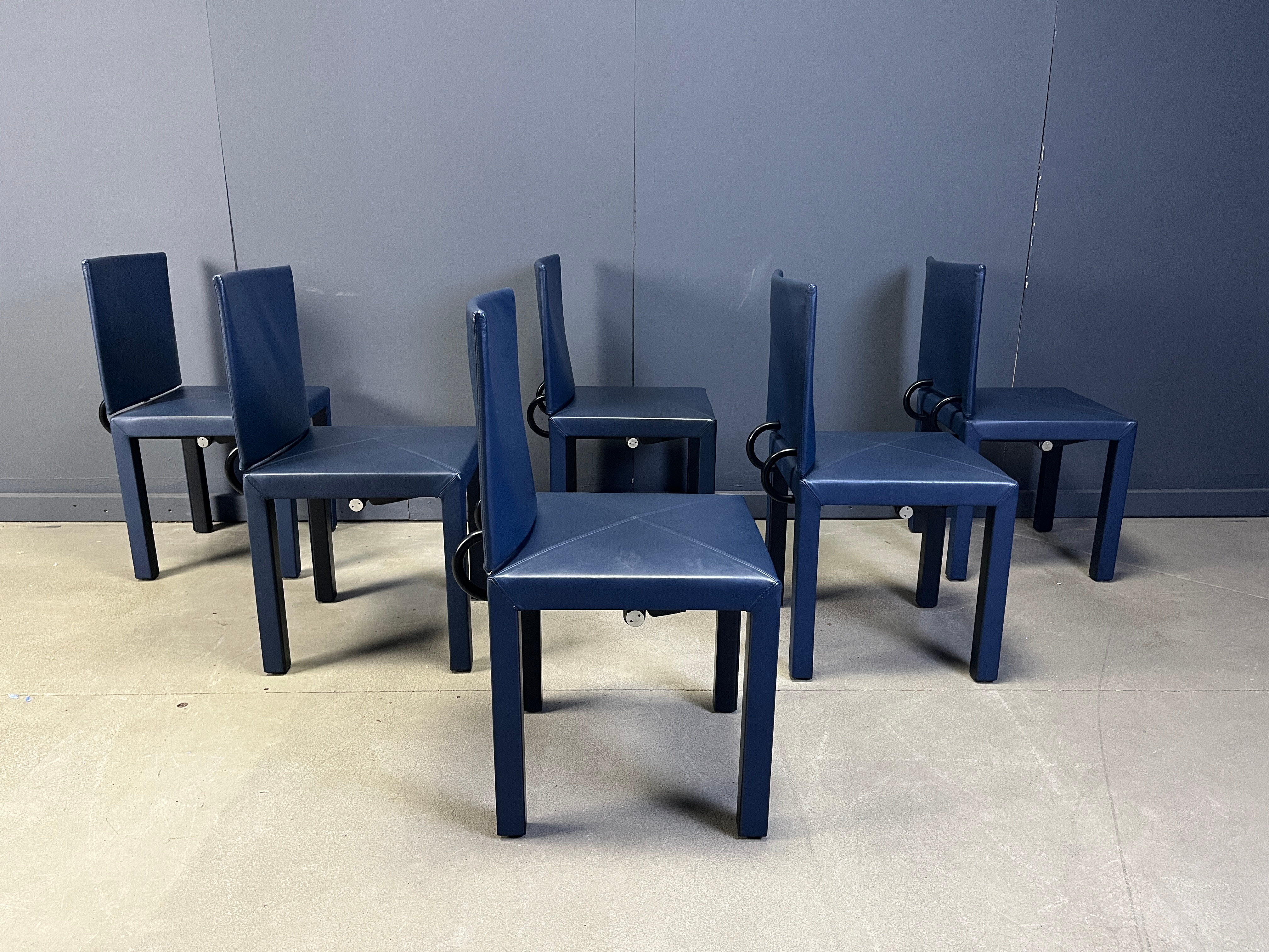 Set of 6 blue Arcadia dining chairs by Paolo Piva for B&B Italia