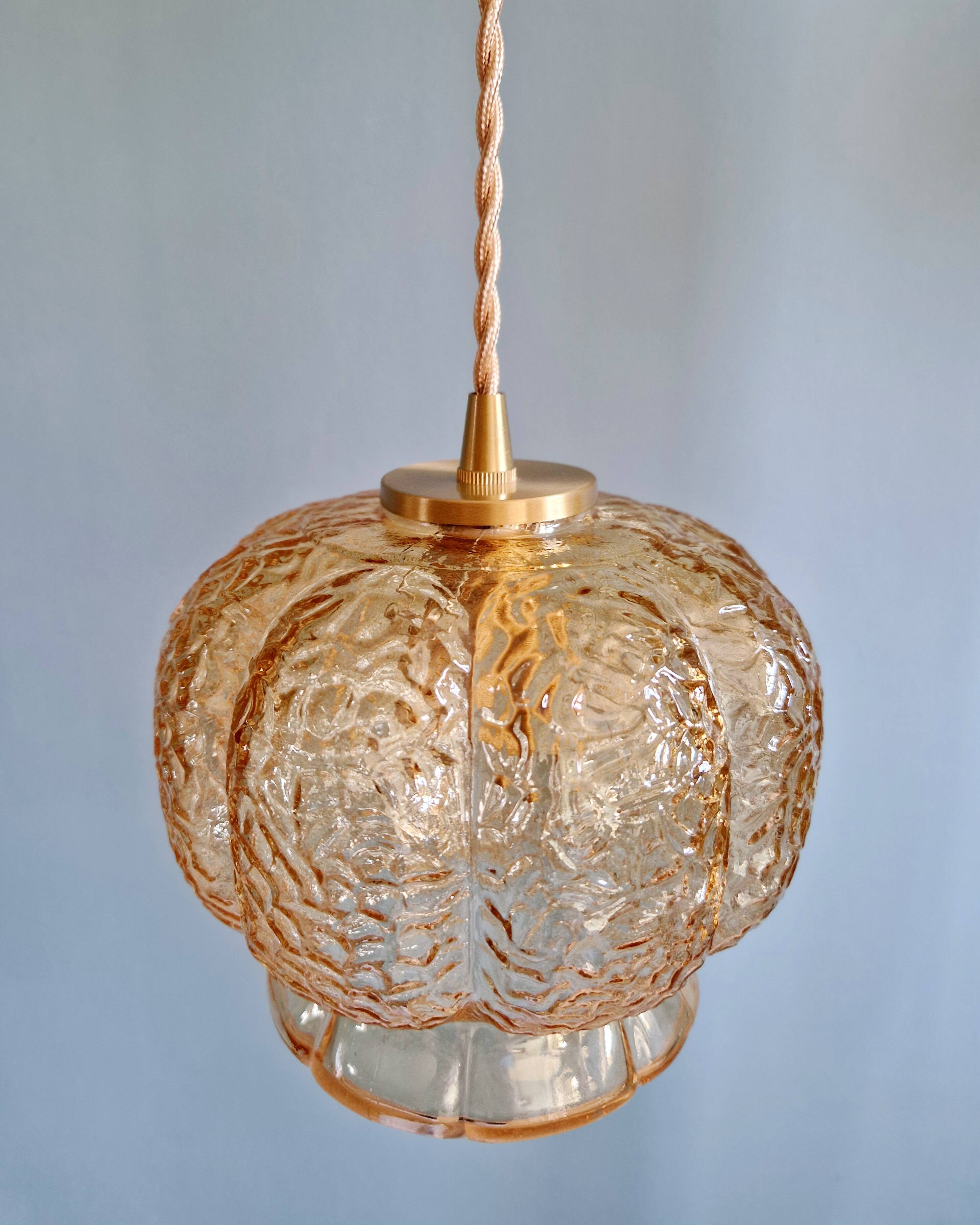 Vintage amber glass pendant (5 available), 1960s-70s