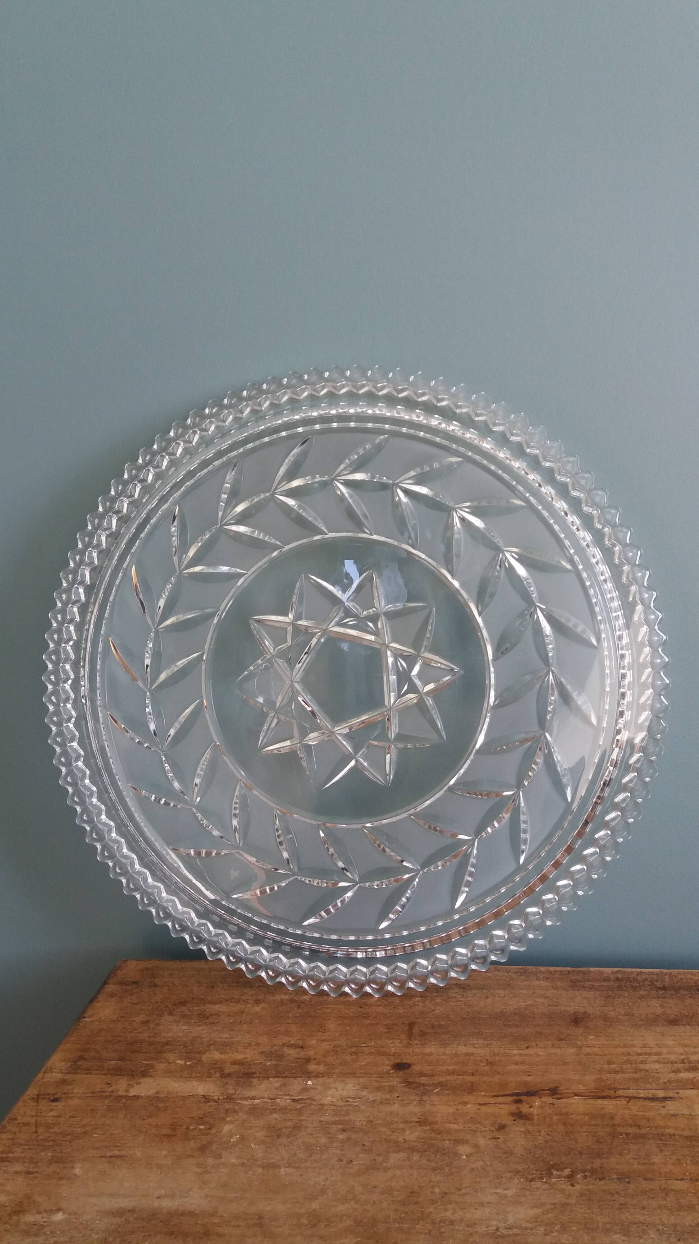 Pie dish, cut glass presentation plate by Walther Glass.