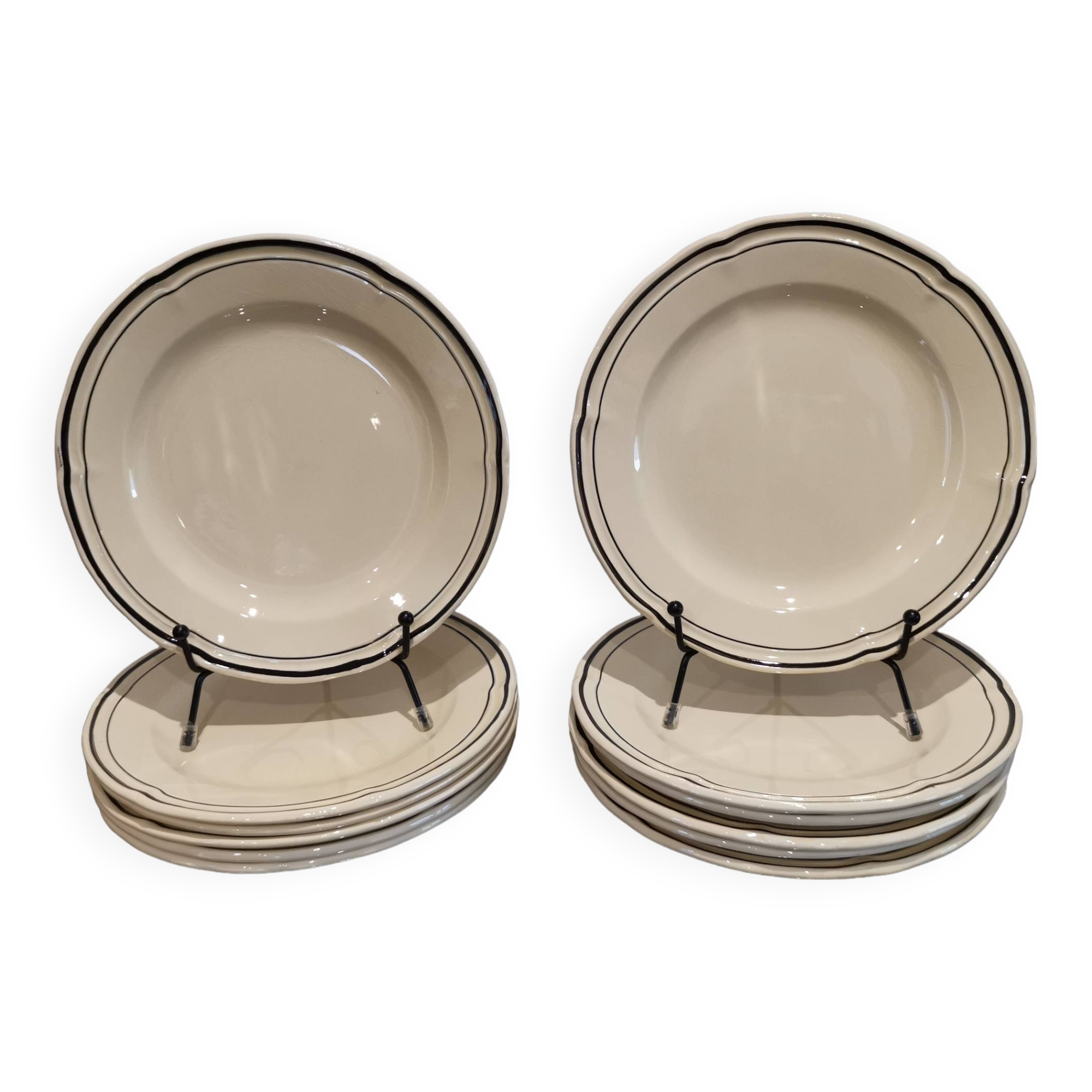 6 assiettes à desserts vintage écru liseré doré porcelaine Niderviller modèle Amiens