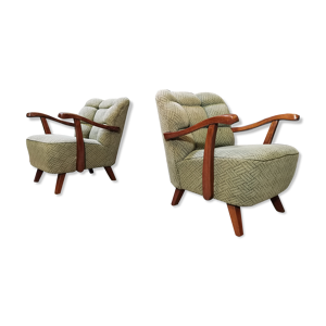 Paire de fauteuils vert - halabala 1960
