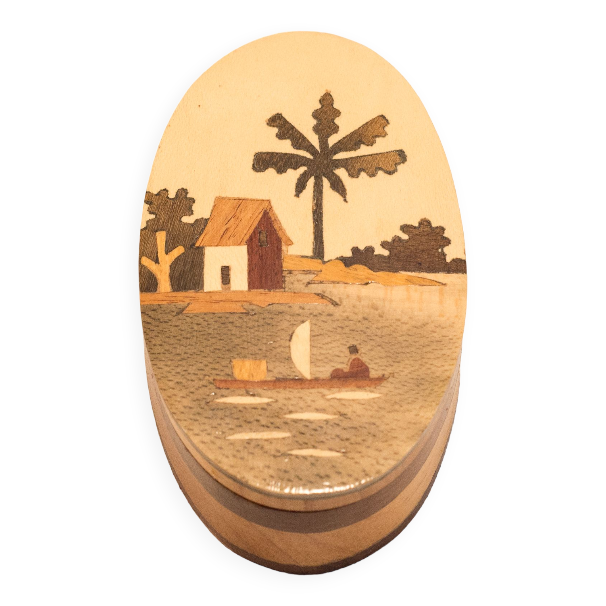 Oval wooden marquetry box