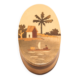 Oval wooden marquetry box