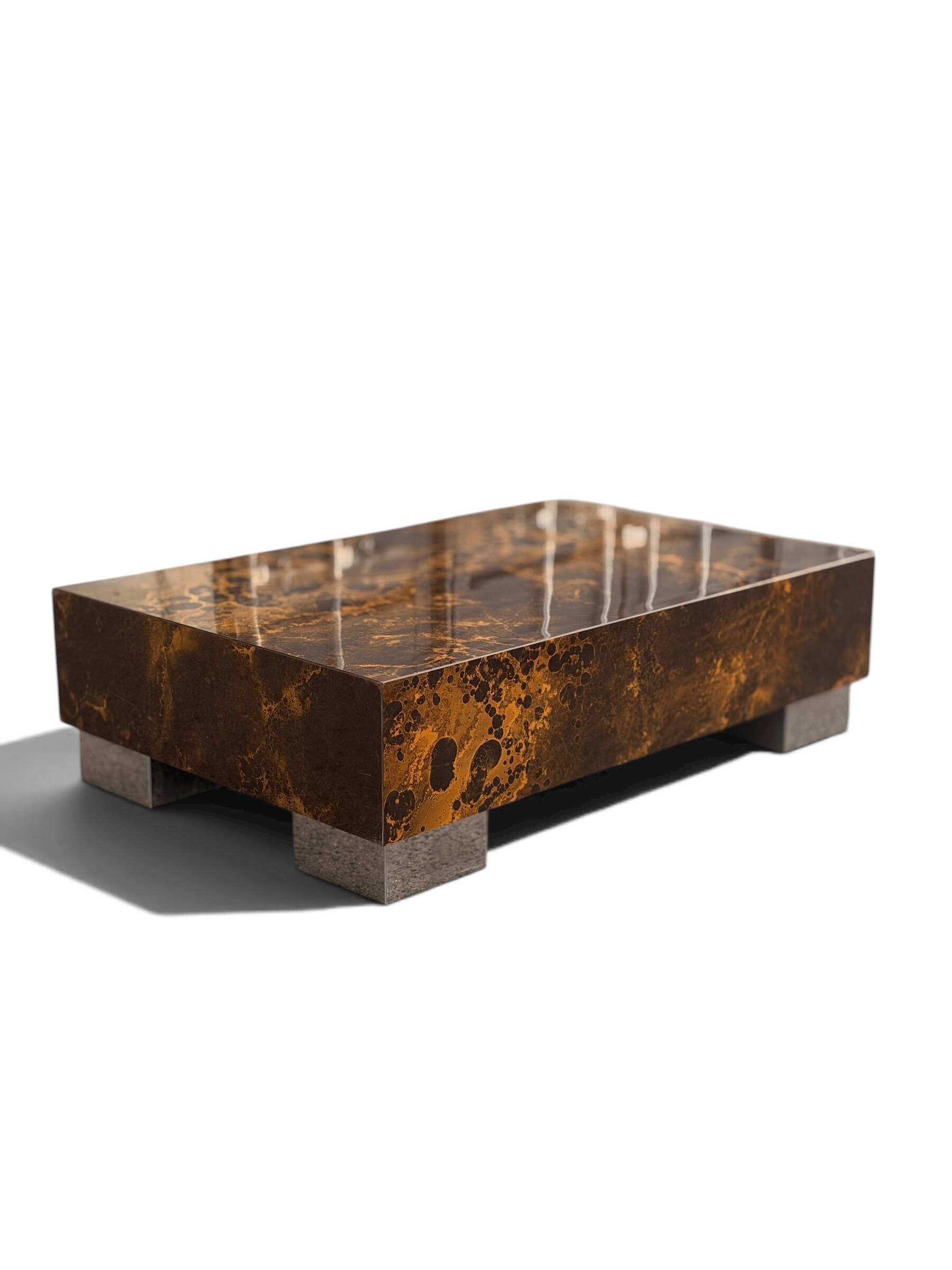 Table Basse Vintage Guy Lefèvre - Laque Écaille & Métal (Années 70)