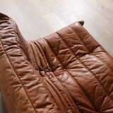 Original Ligne Roset Togo Two Seater Sofa In Leather By Michel Ducaroy '80s