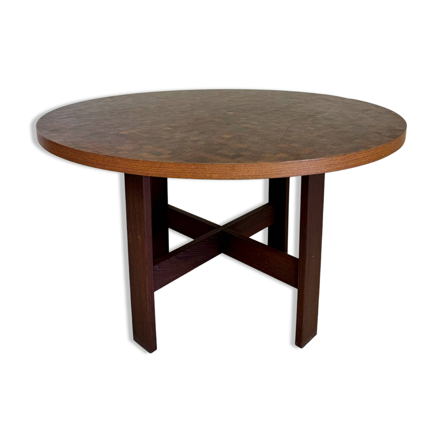 Vintage marquetry wooden table designed by Dieter Waeckerlin for Idealheim an70.