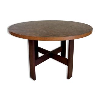 Vintage marquetry wooden table designed by Dieter Waeckerlin for Idealheim an70.
