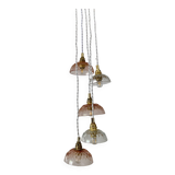 5-light waterfall pendant light with vintage pink and transparent glass shades