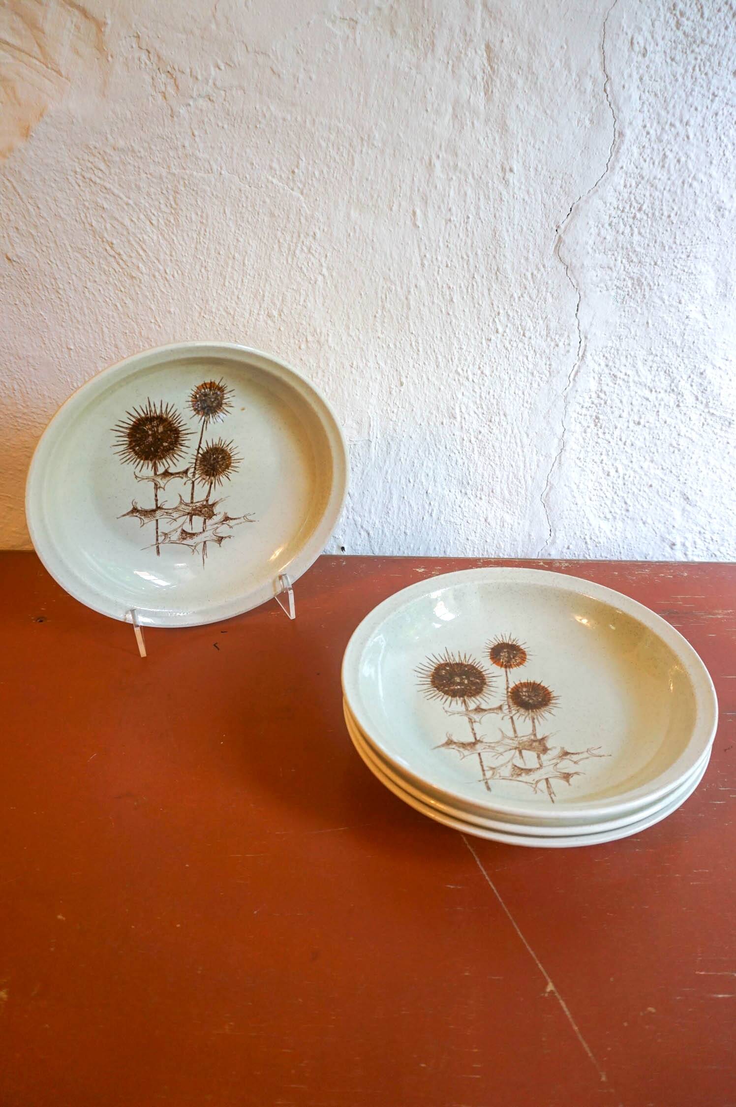 4 x sarreguemines france thistle deep plates mid century gres ceramic pottery salad bowls